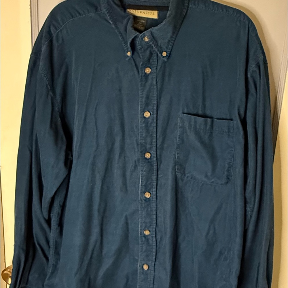 XXL NATURAL LIFE corduroy Deep Blue/ Teal Casual Button Down Shirt